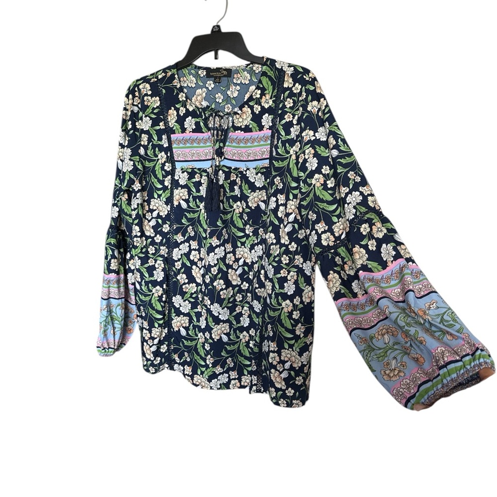 Suzanne Betro Women’s Boho Floral Relaxed Tunic/Blouse long sleeves size L